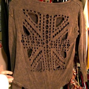Boho Long Sleeve, Distressed,Dark Brown T- Shirt